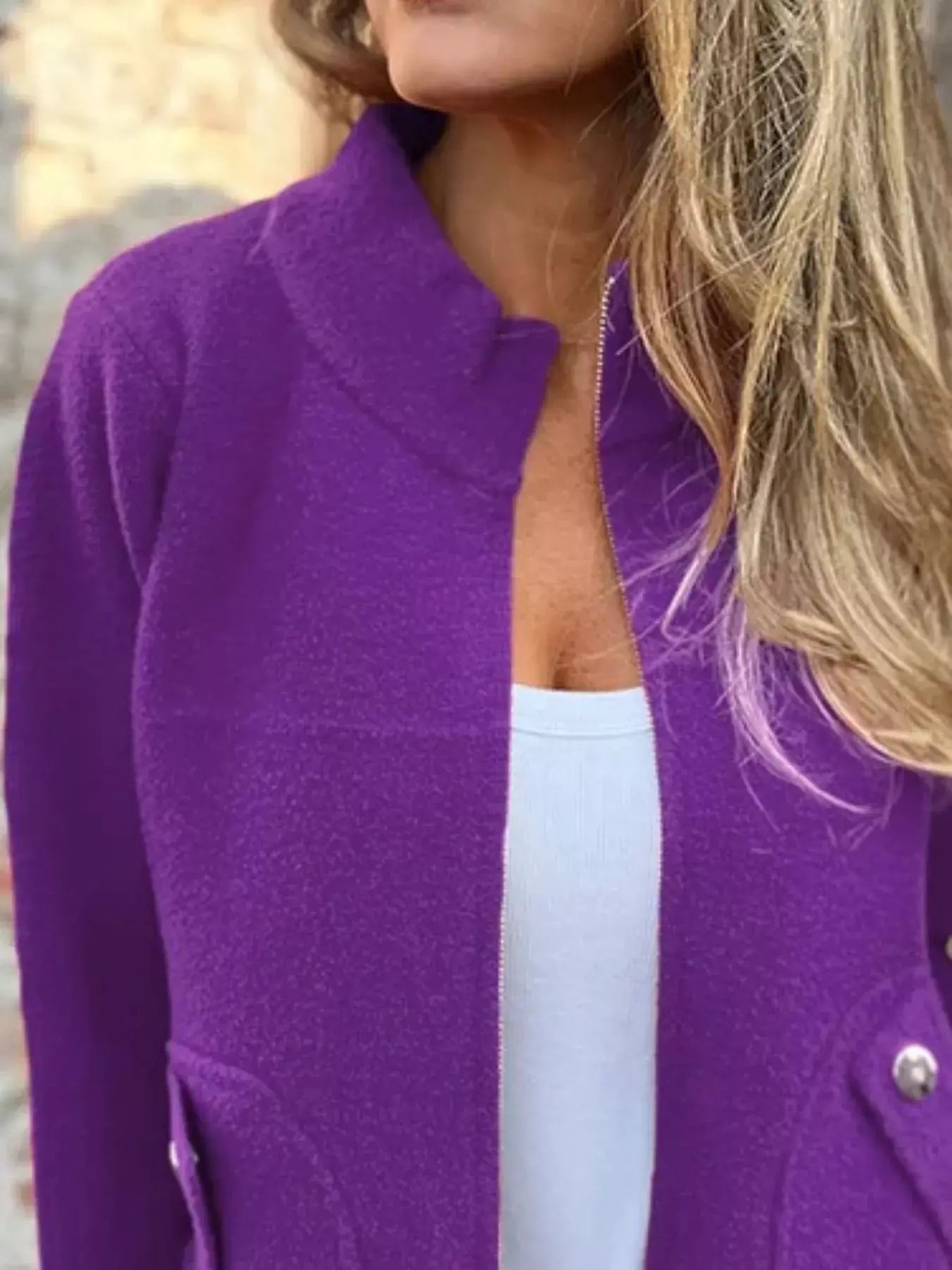 Full Size Textured Knit Zip Up Outerwear Plus Size - Trendsi - Flyclothing LLC