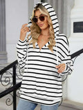 Drawstring Striped Long Sleeve Hoodie - Trendsi - Flyclothing LLC