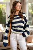Striped Boat Neck Long Sleeve Sweater - Trendsi