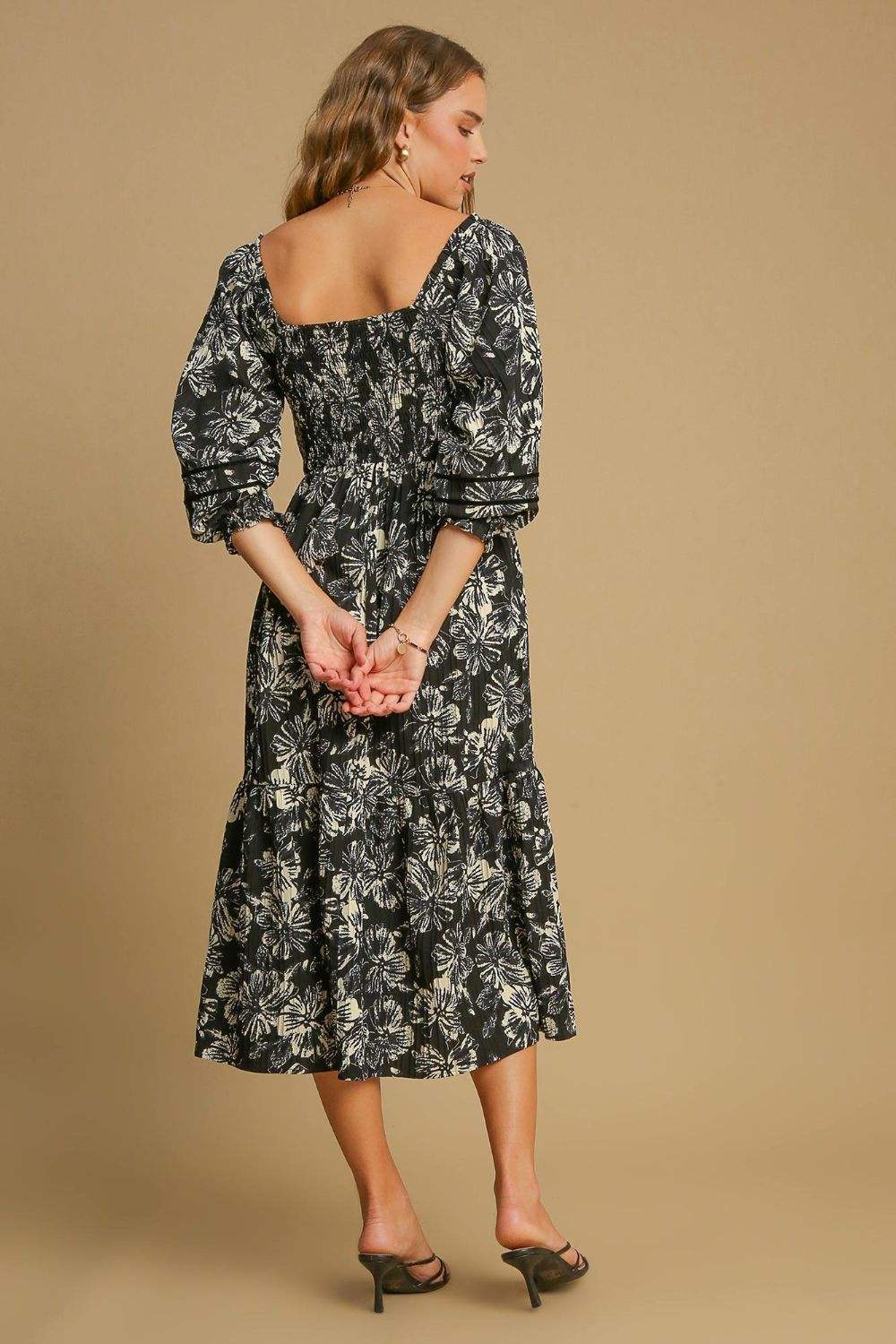 Umgee Ruffle Hem Flower Printed V-Neck Dress - Trendsi - Flyclothing LLC