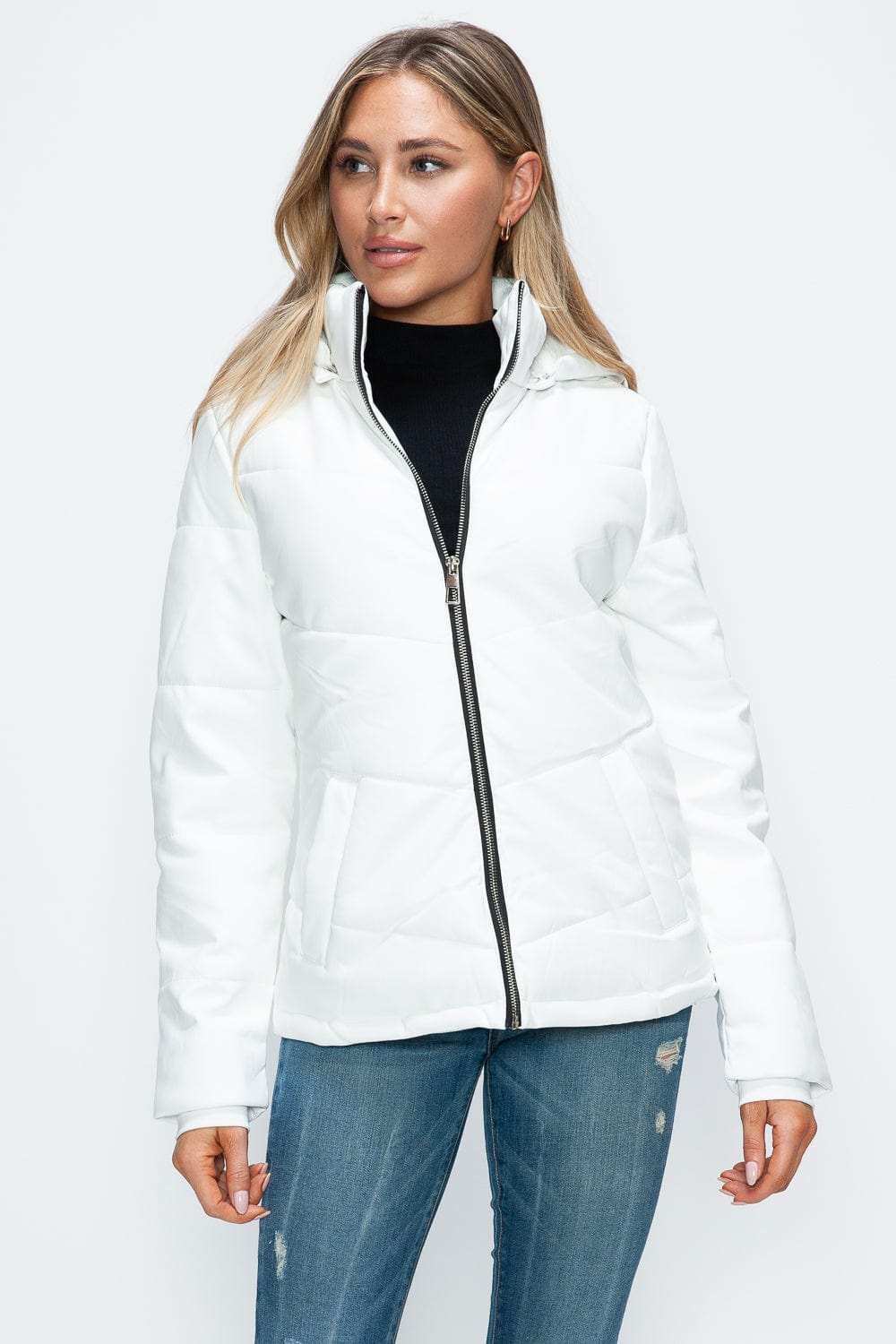 How Dare U Pocketed Zip Up Puffer Jacket with Removable Hood - Trendsi - Flyclothing LLC