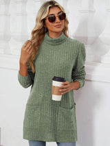 Slit Mock Neck Long Sleeve T-Shirt - Trendsi - Flyclothing LLC