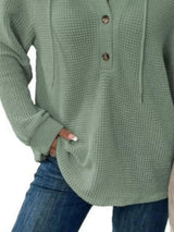 Full Size Button Detail Waffle Knit Hoodie Plus Size - Trendsi - Flyclothing LLC