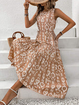 Frill Cutout Printed Round Neck Sleeveless Dress - Trendsi - Flyclothing LLC