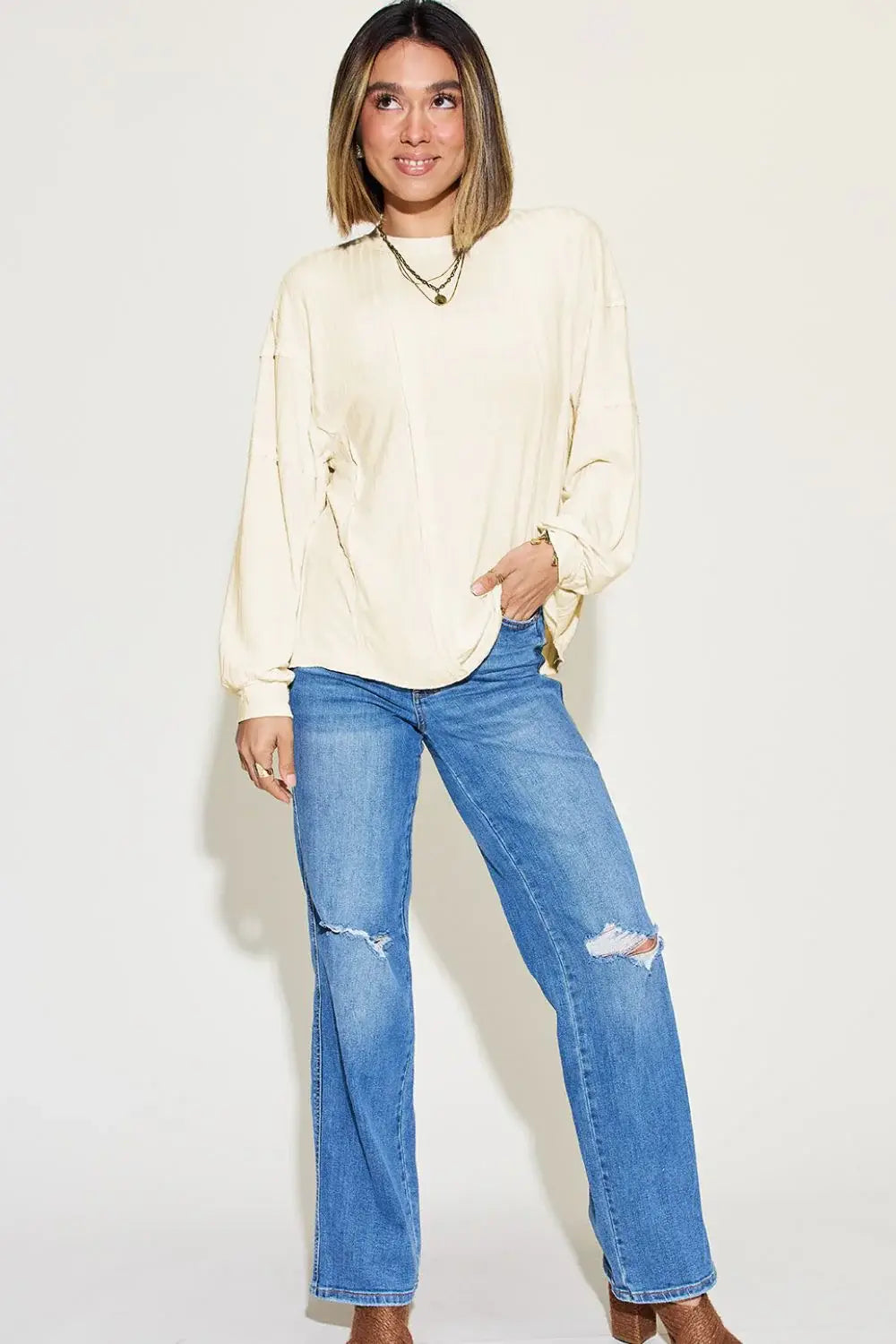 Basic Bae Full Size Ribbed Round Neck Long Sleeve T-Shirt - ShopBasicbae - Flyclothing LLC