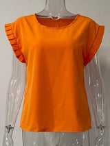 Ruffled Round Neck Cap Sleeve Blouse - Trendsi - Flyclothing LLC
