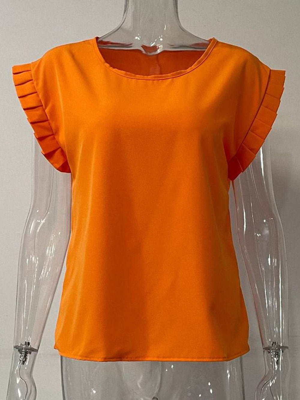 Ruffled Round Neck Cap Sleeve Blouse - Trendsi - Flyclothing LLC