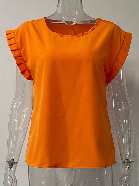 Ruffled Round Neck Cap Sleeve Blouse - Trendsi