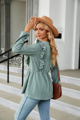 Round Neck Ruffled Peplum Blouse - Trendsi - Flyclothing LLC