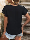 Decorative Button Round Neck Short Sleeve Blouse - Trendsi