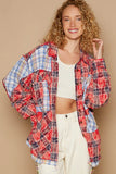 POL Plaid Patchwork Long Sleeve Shirt with Raw Edge Detail - Trendsi
