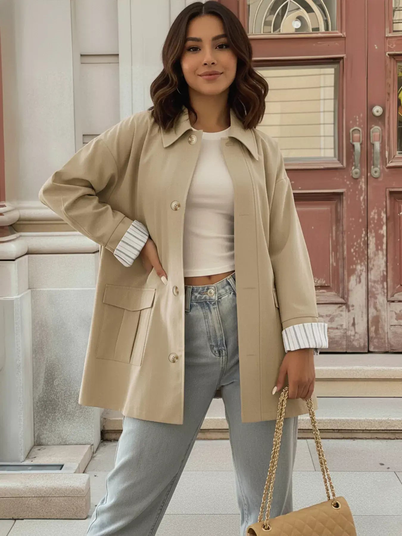 Relaxed Fit Button Up Shacket - Trendsi - Flyclothing LLC