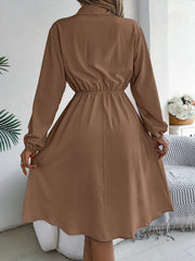 Collared Neck Long Sleeve Dress with Pockets - Trendsi