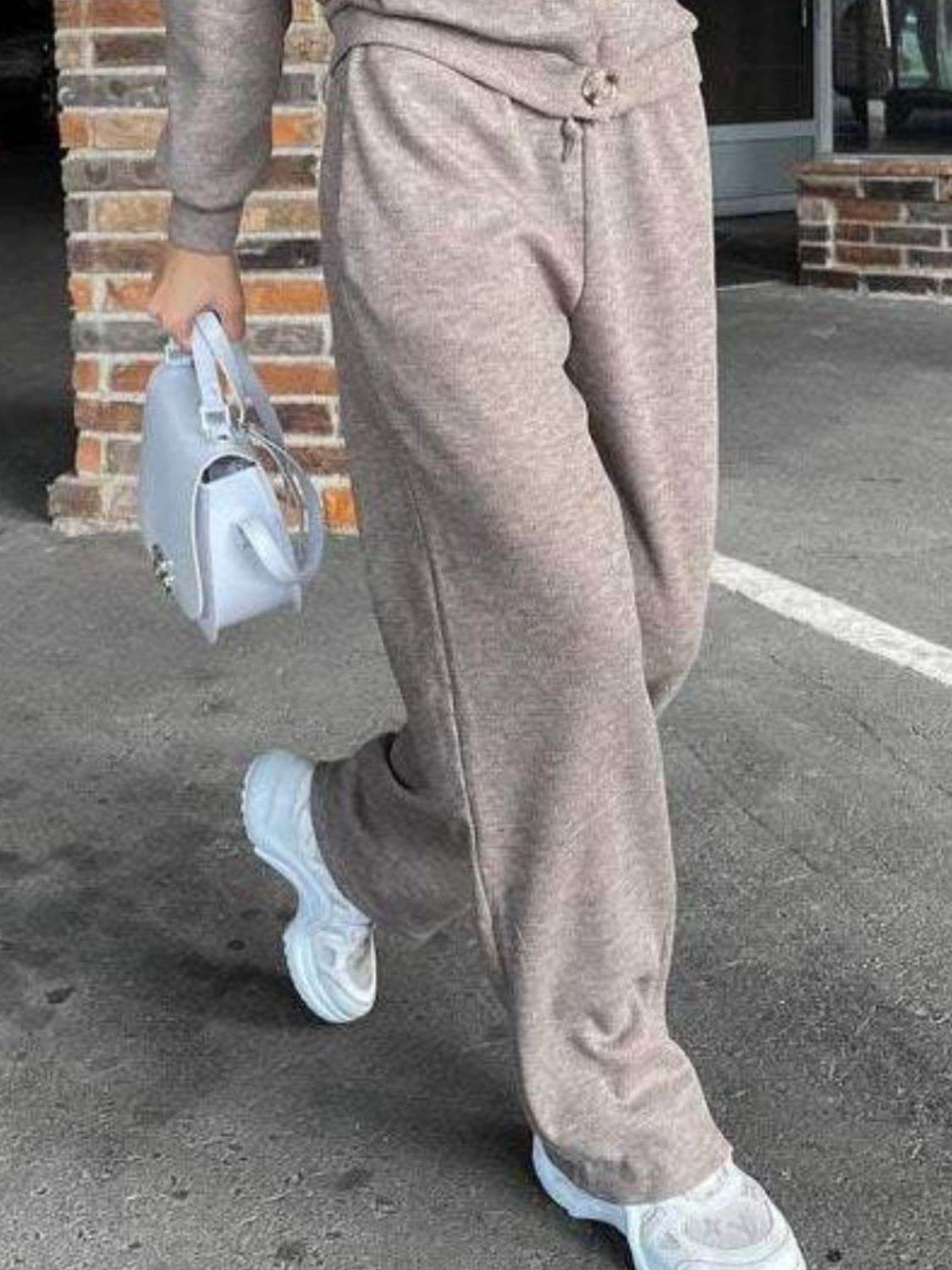 Full Size Button Up Long Sleeve Top and Pants Set - Trendsi - Flyclothing LLC