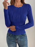 Textured Round Neck Long Sleeve Top - Trendsi - Flyclothing LLC