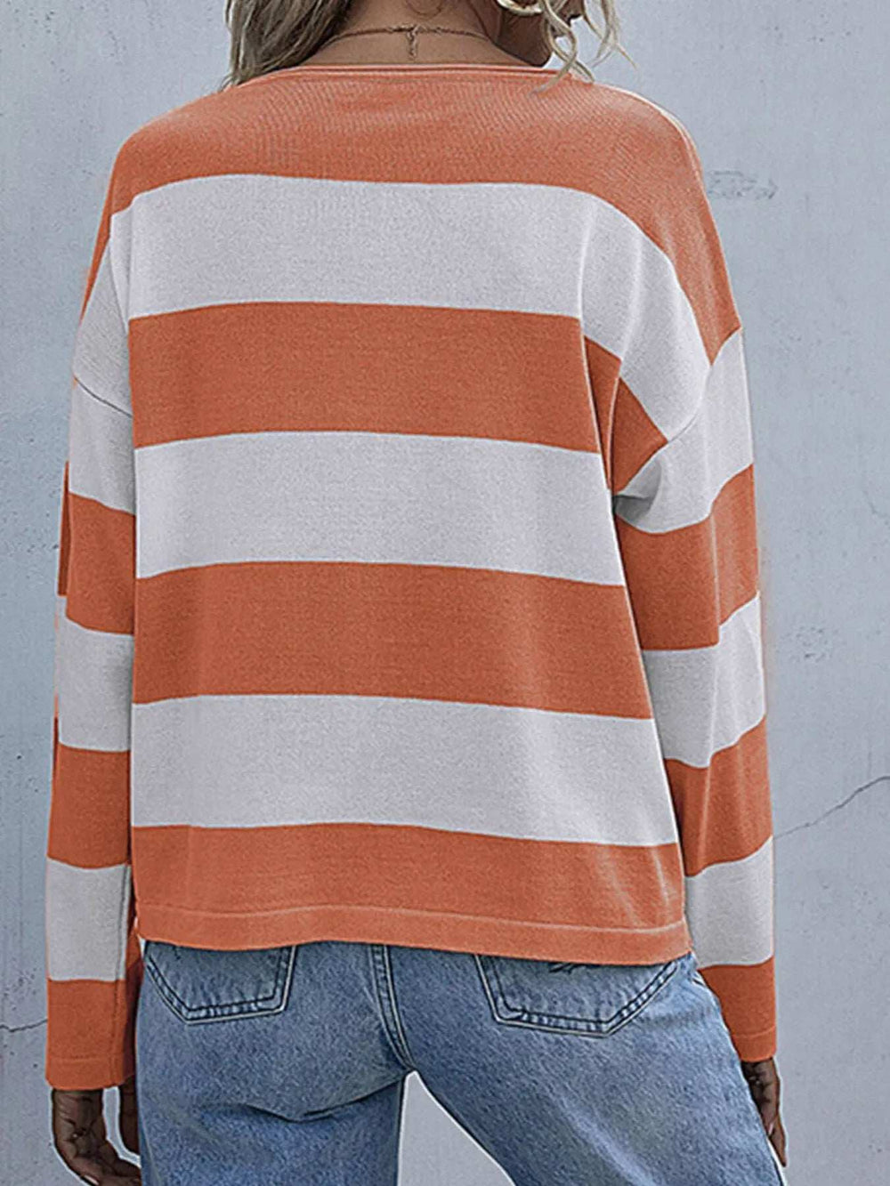 Striped Casual Long Sleeve Knit Top - Trendsi - Flyclothing LLC