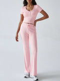 Devine Short Sleeve Top and Drawstring Pants Set - Trendsi - Flyclothing LLC