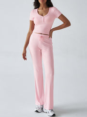 Devine Short Sleeve Top and Drawstring Pants Set - Trendsi