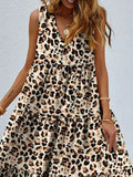 Printed V-Neck Tiered Maxi Tank Dress - Trendsi