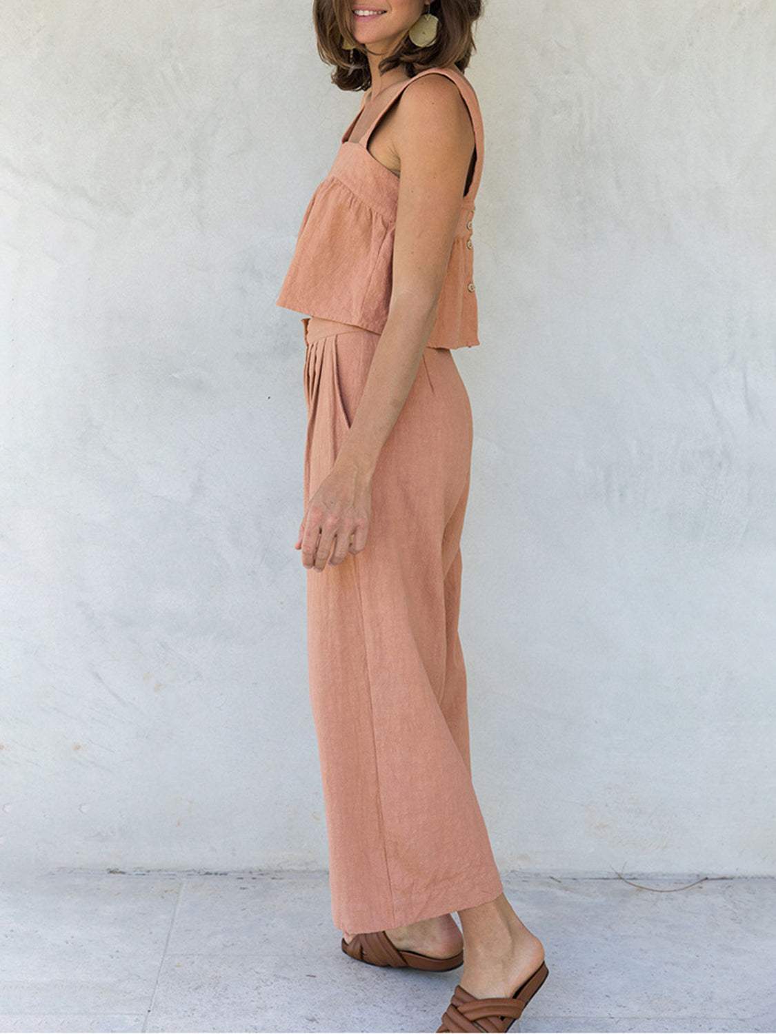 Square Neck Wide Strap Top and Pants Set - Trendsi - Flyclothing LLC