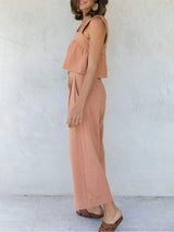 Square Neck Wide Strap Top and Pants Set - Trendsi - Flyclothing LLC