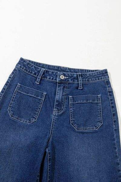 Front Pocket Patch High Waisted Wide Leg Jeans - Trendsi - Flyclothing LLC