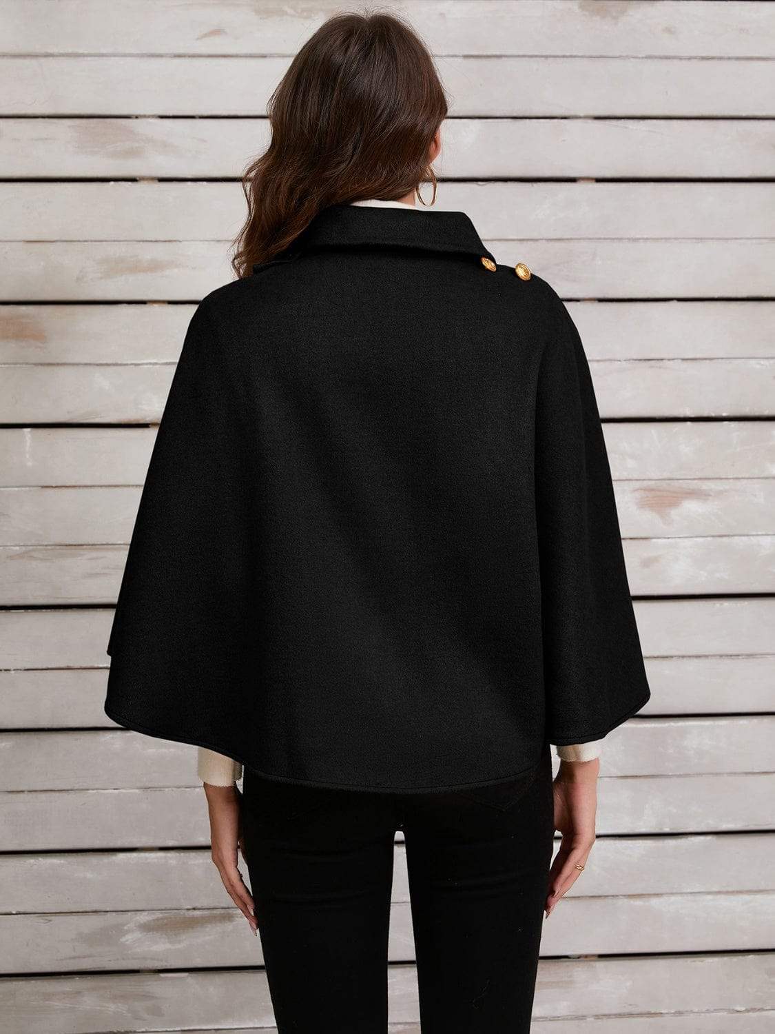 Collared Neck Cropped Cape - Trendsi - Flyclothing LLC