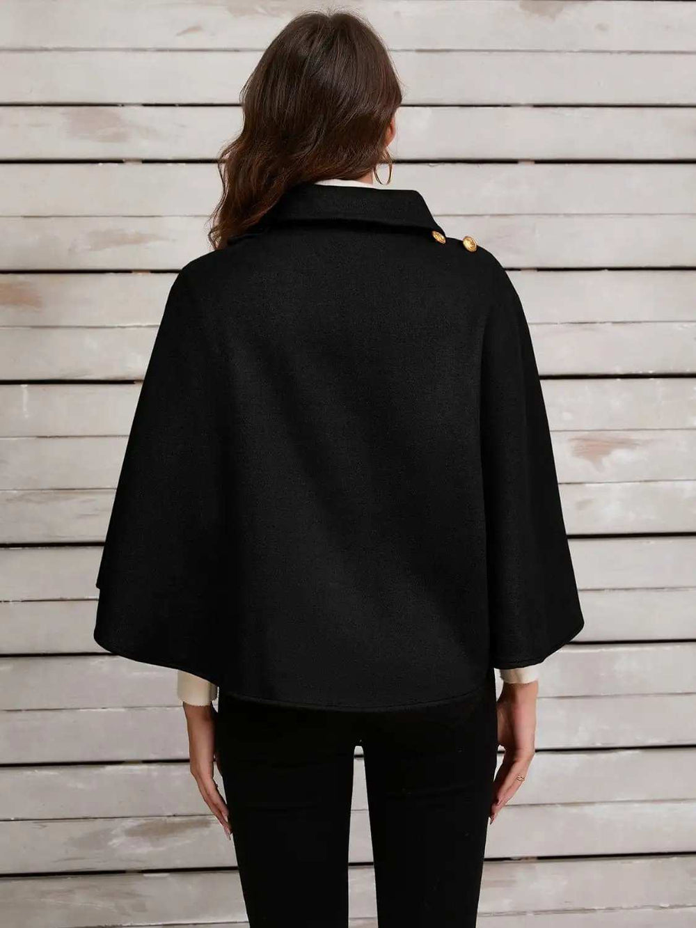 Collared Neck Cropped Cape - Trendsi - Flyclothing LLC