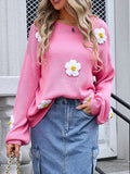 Angel Wings Flower Round Neck Long Sleeve Sweater - Trendsi
