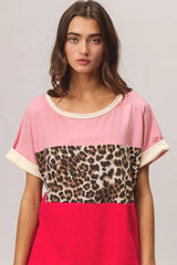 BiBi Leopard Printed Jersey Color Block Roll Up - Trendsi - Flyclothing LLC