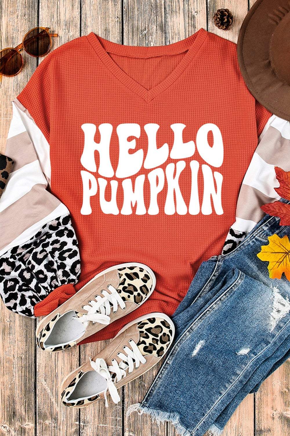 Letter Graphic V-Neck Long Sleeve Top - Trendsi - Flyclothing LLC
