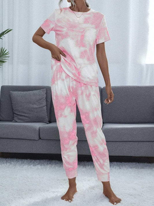 Tie-Dye Round Neck Short Sleeve Top and Pants - Trendsi - Flyclothing LLC
