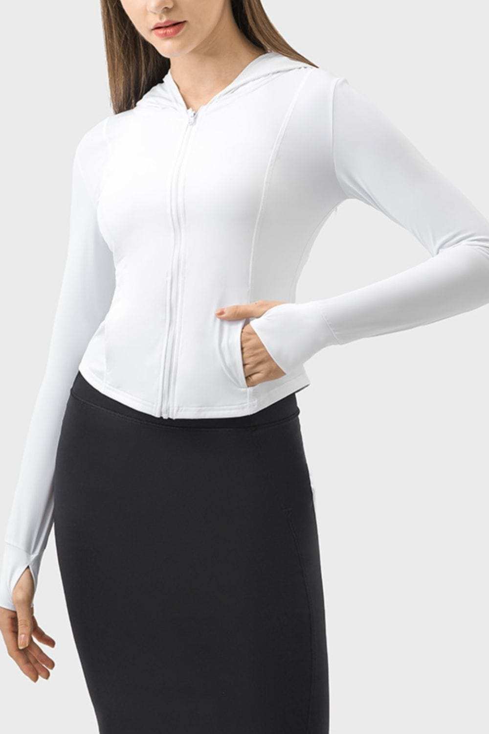 Pocketed Zip Up Hooded Long Sleeve Active Outerwear - Trendsi - Flyclothing LLC