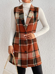 Honey Plaid Button Up Vest Coat - Trendsi