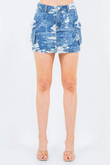 American Bazi Jacquard Trim Cargo Mini Denim Skirt - Trendsi - Flyclothing LLC