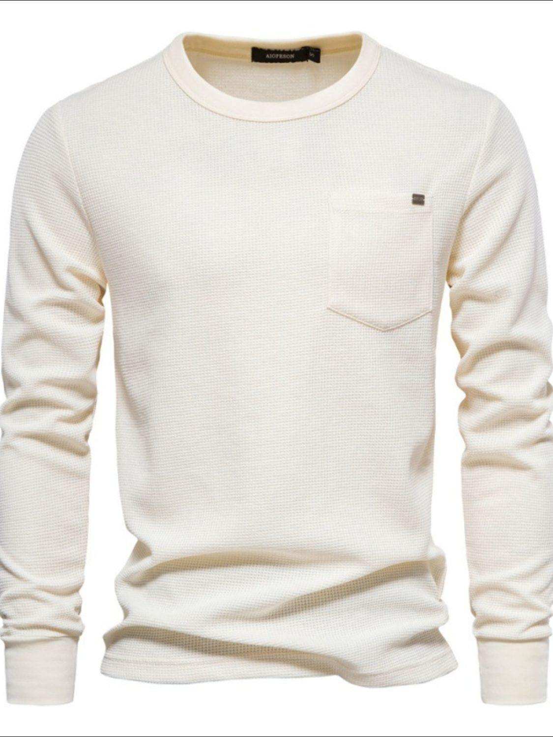 Men's Waffle-Knit Round Neck T-Shirt - Trendsi - Flyclothing LLC