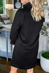 Texture Quarter Zip Long Sleeve Mini Dress - Trendsi - Flyclothing LLC
