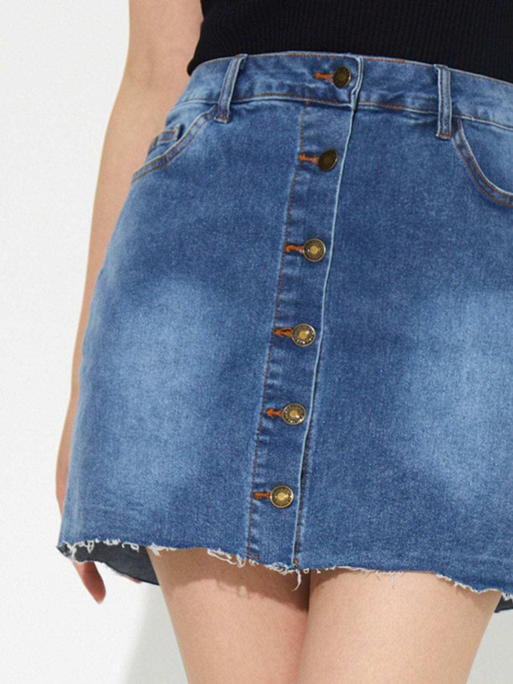 Pocketed Button Up Denim Skirt - Trendsi - Flyclothing LLC