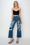 Risen Full Size High Rise Patch Detailed Wide Leg Crop Jeans - Trendsi - Flyclothing LLC