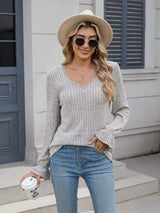 Lace Detail V-Neck Long Sleeve T-Shirt - Trendsi - Flyclothing LLC