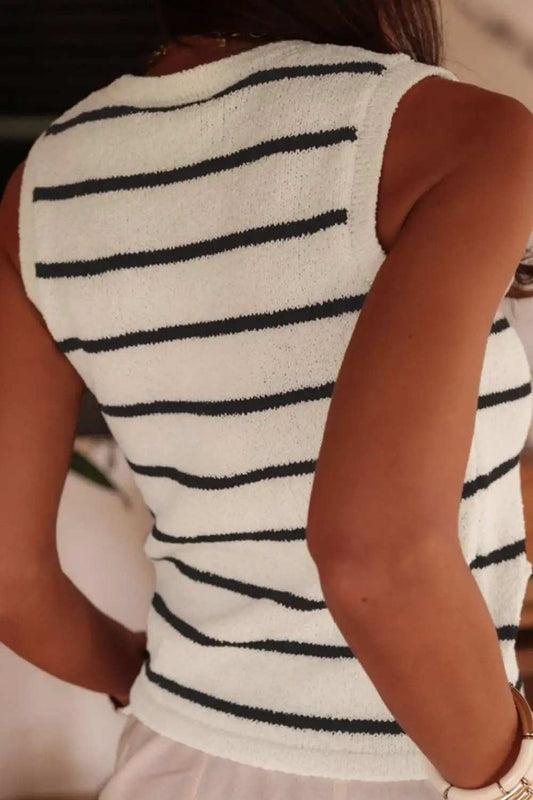 Stripe Button Down V-Neck Sweater Vest - Trendsi - Flyclothing LLC