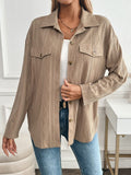 Textured Collared Neck Button Down Shacket - Trendsi