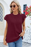 Ruffled Round Neck Cap Sleeve Blouse - Trendsi - Flyclothing LLC