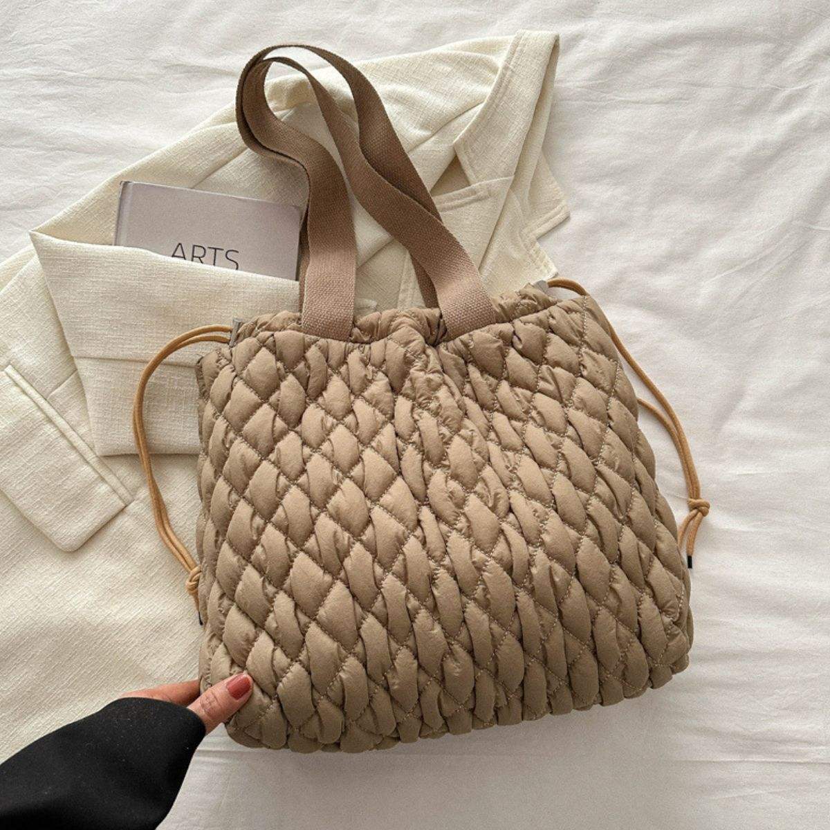 Drawstring Bubble Texture Tote Bag - Trendsi - Flyclothing LLC