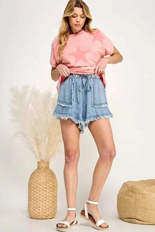 SAGE+FIG Frayed Drawstring Denim Shorts - Trendsi - Flyclothing LLC