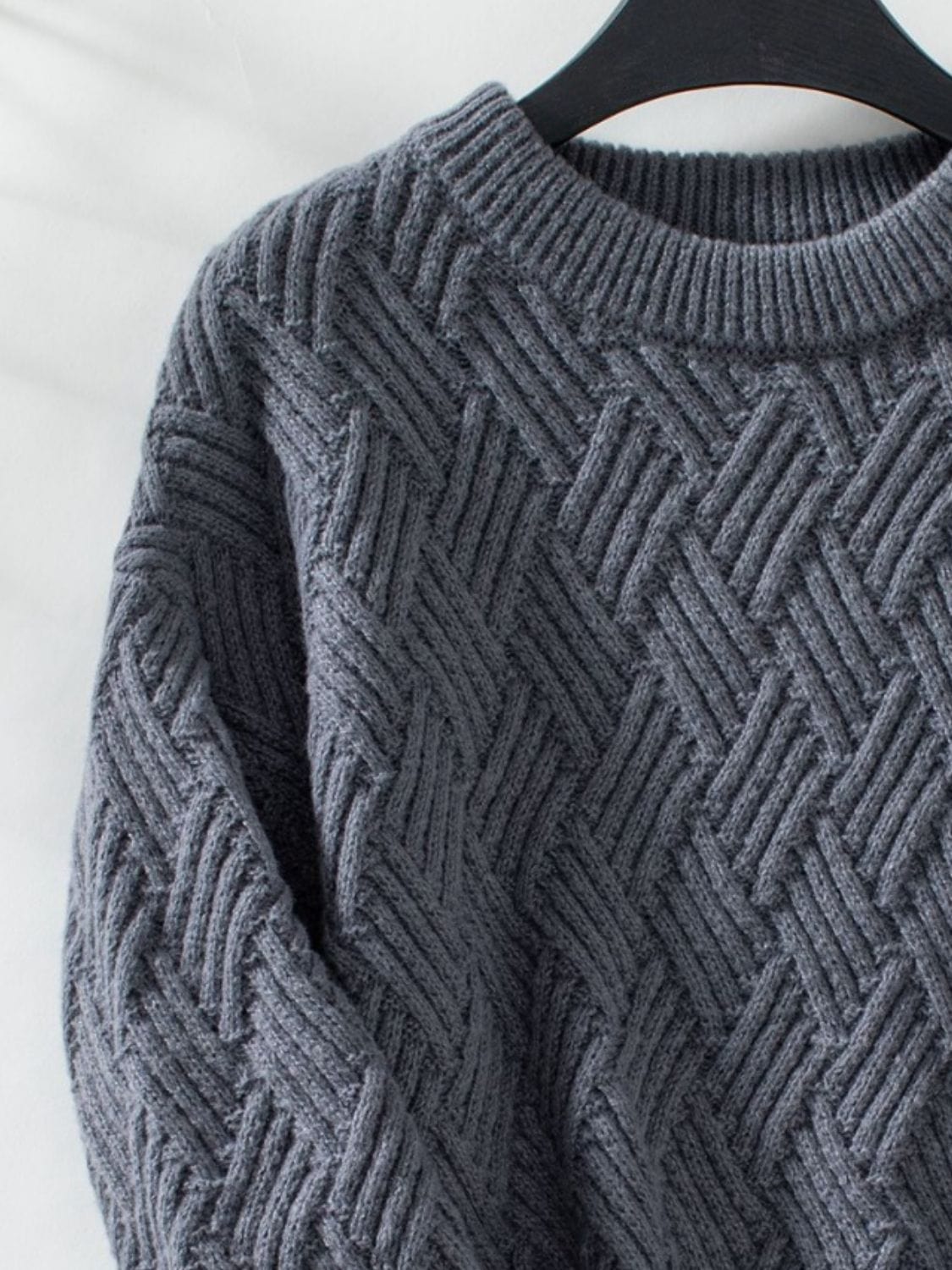 Round Neck Long Sleeve Woven Sweater - Trendsi