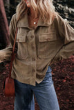 Textured Pocketed Collared Neck Long Sleeve Shacket - Trendsi - Flyclothing LLC