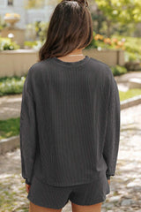 Round Neck Long Sleeve Top and Shorts Set - Trendsi - Flyclothing LLC