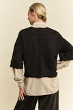 Davi & Dani Faux Layered French Terry Contrast Top - Trendsi