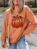 Halloween Sequined Pumpkin Ribbed Round Neck Sweatshirt - Trendsi - Flyclothing LLC